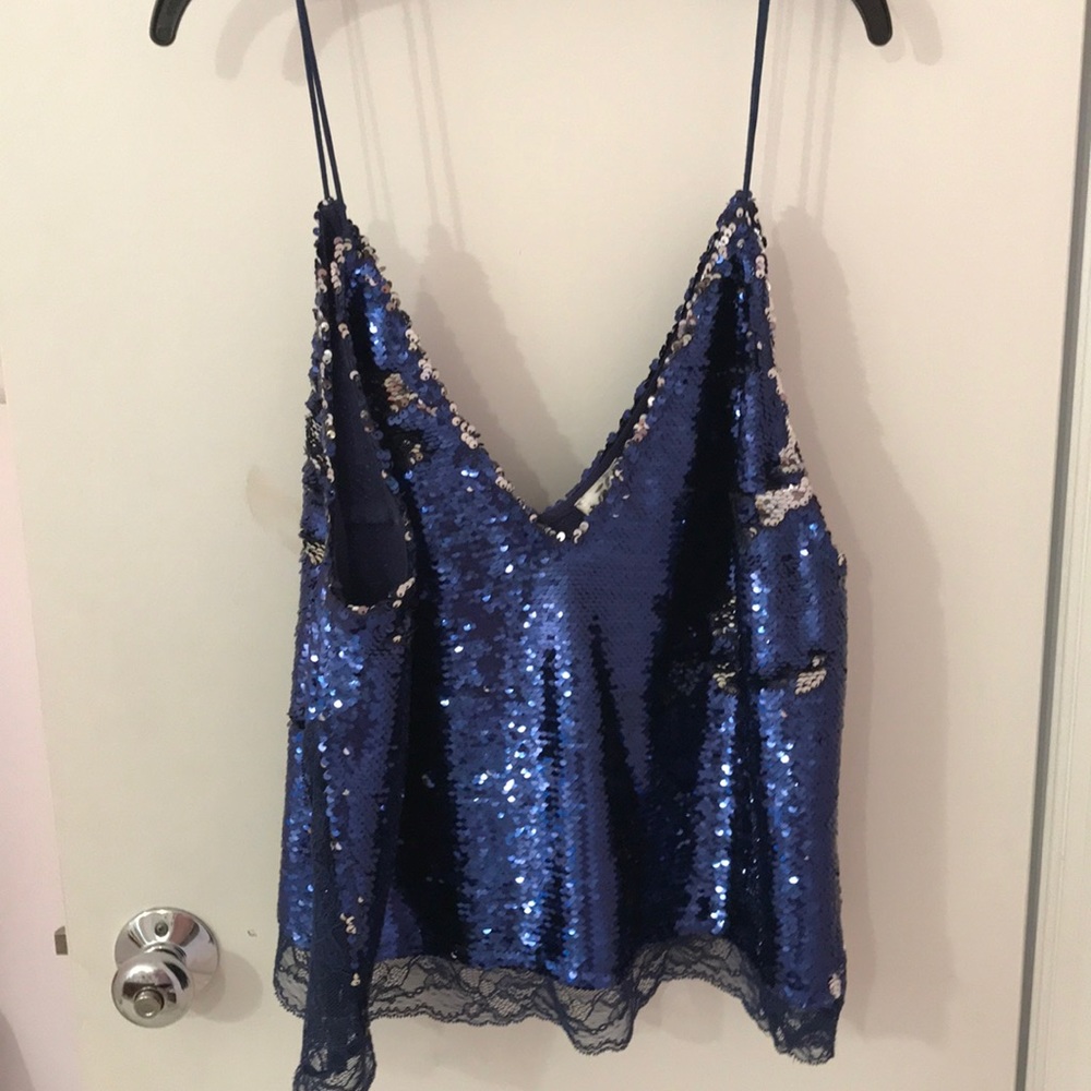 Free People Blue Sparkle Top
